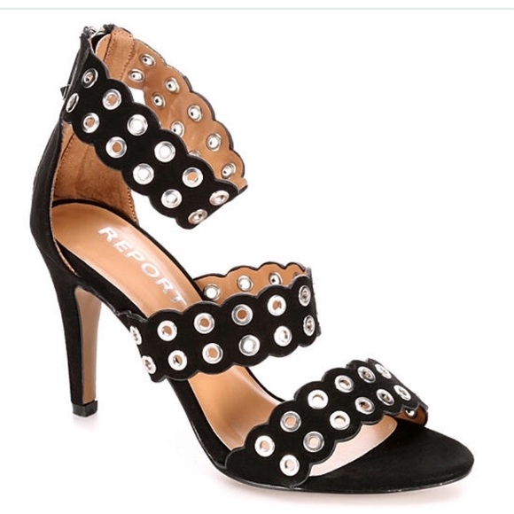 Report Shoes - Report Apollo Silver Eyelett Gromet Sandal Heel